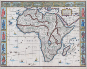 1676 AFRICIAE DESCRIBED THE MANNERS OF THEIR HABITS Africa John Speed Map