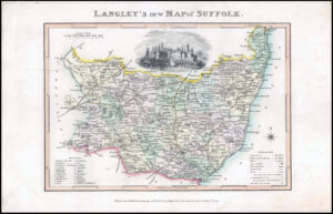 1817 Original Antique LANGLEY'S NEW MAP OF SUFFOLK Woodbridge (LNM27)