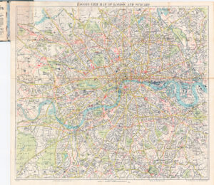 c1930s Original Vintage BACON'S GEM Folding MAP OF LONDON AND SUBURBS (LM40)
