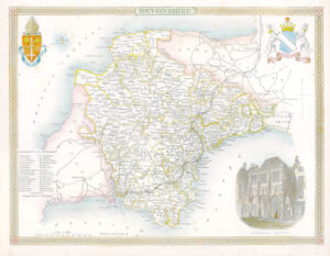1840 Original Antique Map of DEVONSHIRE DEVON by Thomas Moule (SM5-1)