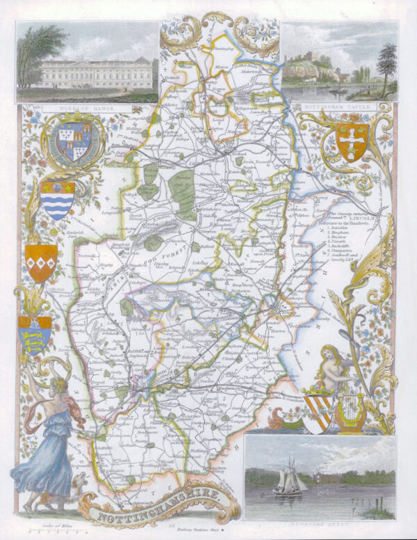 1840 Original Antique Map of NOTTINGHAMSHIRE by Thomas Moule (SM5-2)