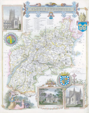 1840 Original Antique Map of GLOUCESTERSHIRE by Thomas Moule (SM5-3)