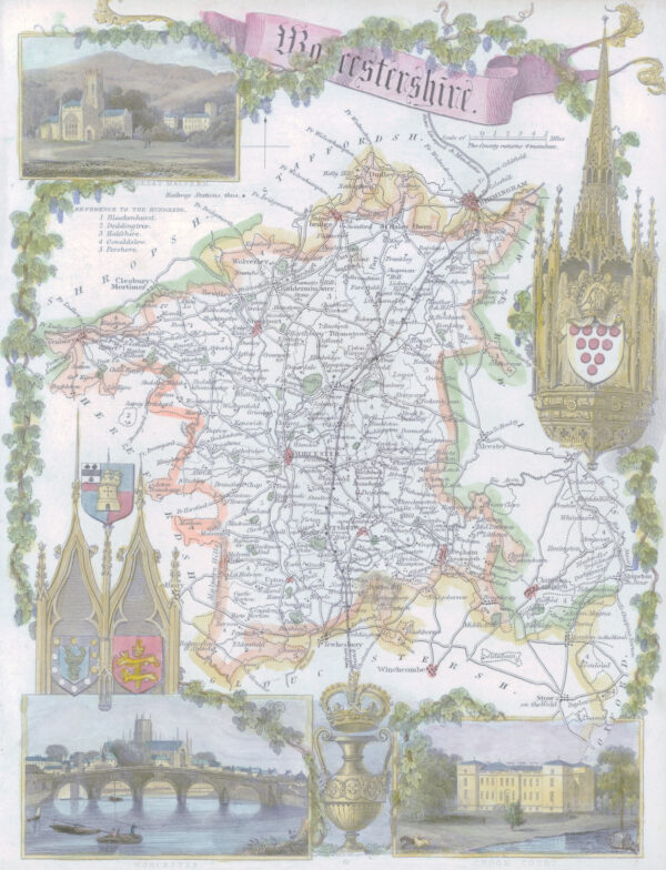 1840 Original Antique Map of WORCESTERSHIRE by Thomas Moule (SM5-7)