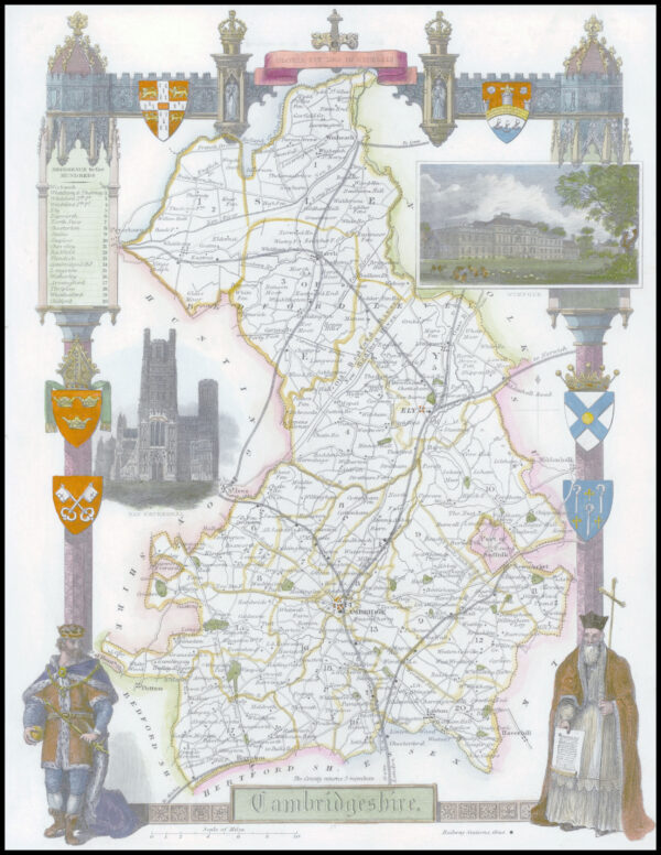 1840 Original Antique Map of CAMBRIDGESHIRE by Thomas Moule (SM5-10)