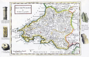 1733 Original Antique Map SOUTH WALES by Herman Moll (SM5-25)