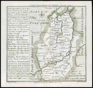 1745 Original Antique Map NOTTINGHAMSHIRE by Badeslade & Toms (BT31)