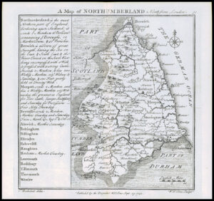 1745 Original Antique Map NORTHUMBERLAND by Badeslade & Toms (BT30)