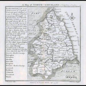 1745 Original Antique Map NORTHUMBERLAND by Badeslade & Toms (BT30)