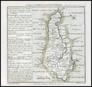 1745 Original Antique Map NORTHAMPTONSHIRE by Badeslade & Toms (BT29)