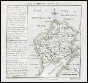 1745 Original Antique Map MONMOUTHSHIRE WALES by Badeslade & Toms (BT27)