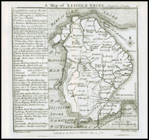 1745 Original Antique Map LINCOLNSHIRE by Badeslade & Toms (BT25)