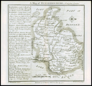 1745 Original Antique Map HERTFORDSHIRE by Badeslade & Toms (BT20)