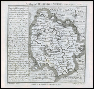 1745 Original Antique Map HEREFORDSHIRE by Badeslade & Toms (BT19)