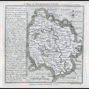 1745 Original Antique Map HEREFORDSHIRE by Badeslade & Toms (BT19)