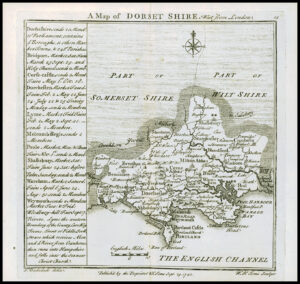 1745 Original Antique Map DORSETSHIRE DORSET by Badeslade & Toms (BT14)