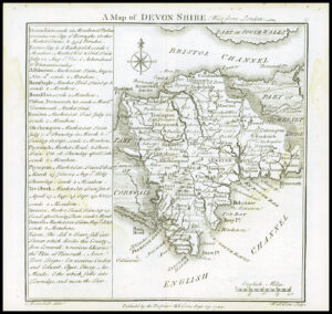 1745 Original Antique Map DEVONSHIRE DEVON by Badeslade & Toms (BT13)