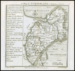 1745 Original Antique Map CUMBERLANDE by Badeslade & Toms (BT11)