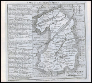 1745 Original Antique Map CAMBRIDGESHIRE by Badeslade & Toms (BT8)