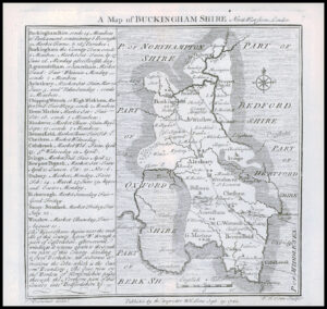 1745 Original Antique Map BUCKINGHAMSHIRE by Badeslade & Toms (BT7)