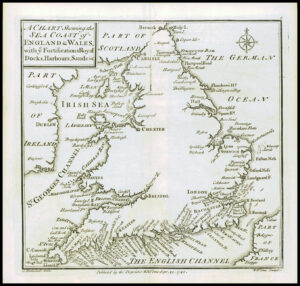1745 Original Antique Map SEA COAST ENGLAND & WALES by Badeslade & Toms (BT1)