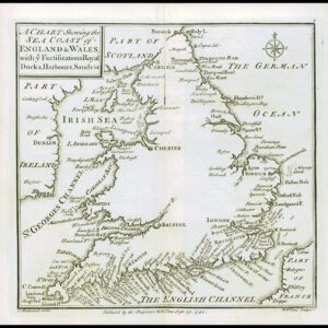 1745 Original Antique Map SEA COAST ENGLAND & WALES by Badeslade & Toms (BT1)
