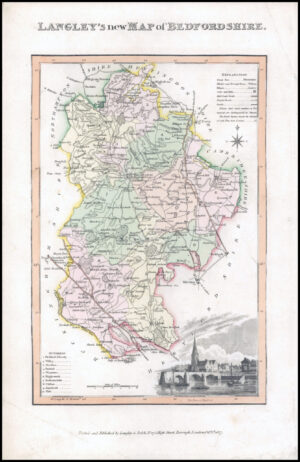 1817 Original Antique LANGLEY'S NEW MAP OF BEDFORDSHIRE Belch (LNM1)