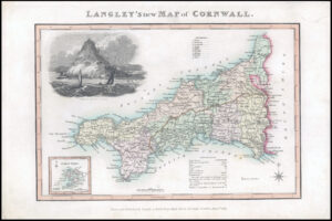 1817 Original Antique LANGLEY'S NEW MAP OF CORNWALL Belch (LNM4)