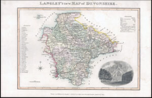 1817 Original Antique LANGLEY'S NEW MAP OF DEVONSHIRE DEVON Belch (LNM6)