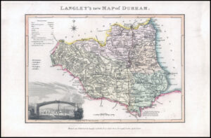 1817 Original Antique LANGLEY'S NEW MAP OF DURHAM Sunderland Bridge (LNM8)