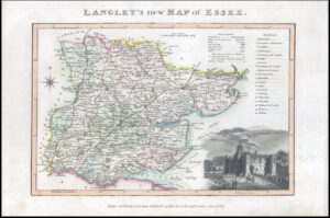 1817 Original Antique LANGLEY'S NEW MAP OF ESSEX Colchester Castle (LNM9)