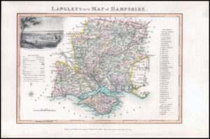1817 Original Antique LANGLEY'S NEW MAP OF HAMPSHIRE Porchester Castle (LNM11)