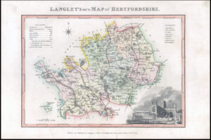 1817 Original Antique LANGLEY'S NEW MAP HERTFORDSHIRE St Albans Abbey (LNM12)