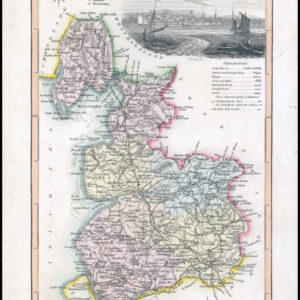 1817 Original Antique LANGLEY'S NEW MAP OF LANCASHIRE Liverpool (LNM14)
