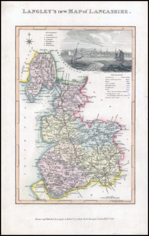 1817 Original Antique LANGLEY'S NEW MAP OF LANCASHIRE Liverpool (LNM14)