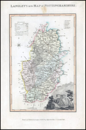 1817 Original Antique LANGLEY'S NEW MAP OF NOTTINGHAMSHIRE  (LNM21)