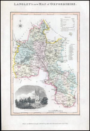 1817 Original Antique LANGLEY'S NEW MAP OF OXFORDSHIRE Belch (LNM22)