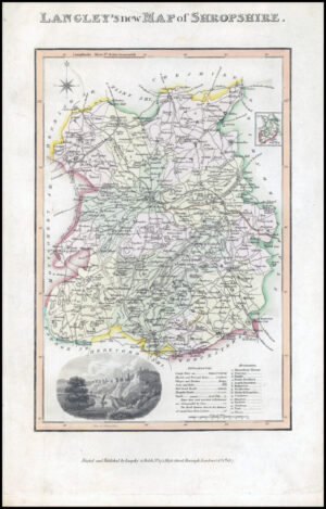 1817 Original Antique LANGLEY'S NEW MAP OF SHROPSHIRE Shrewsbury (LNM24)