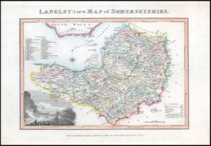 1817 Original Antique LANGLEY'S NEW MAP SOMERSETSHIRE SOMERSET (LNM25)