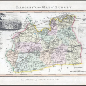 1817 Original Antique LANGLEY'S NEW MAP OF SURREY Epsom Races (LNM28)