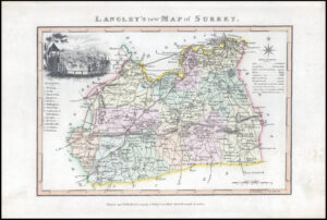 1817 Original Antique LANGLEY'S NEW MAP OF SURREY Epsom Races (LNM28)