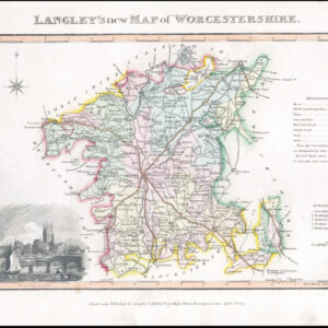 1817 Original Antique LANGLEY'S NEW MAP OF WORCESTERSHIRE  (LNM31)