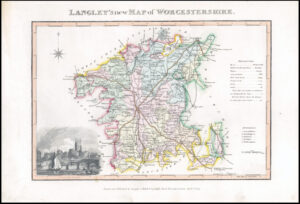 1817 Original Antique LANGLEY'S NEW MAP OF WORCESTERSHIRE  (LNM31)