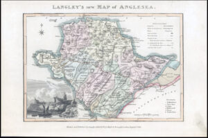 1818 Original Antique LANGLEY'S NEW MAP OF ANGLESEA Wales Holyhead (LNM32)