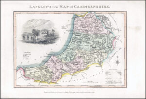 1818 Original Antique LANGLEY'S NEW MAP OF CARDIGANSHIRE Wales (LNM34)
