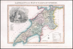 1818 Antique LANGLEY'S NEW MAP OF CARNARVONSHIRE Caernarfonshire Wales (LNM36)