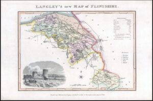 1818 Original Antique LANGLEY'S NEW MAP OF FLINTSHIRE WALES FLINT (LNM38)