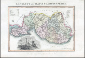 1818 Original Antique LANGLEY'S NEW MAP OF GLAMORGANSHIRE Wales Belch (LNM39)