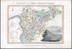 1818 Original Antique LANGLEY'S NEW MAP OF MERIONETHSHIRE WALES (LNM40)