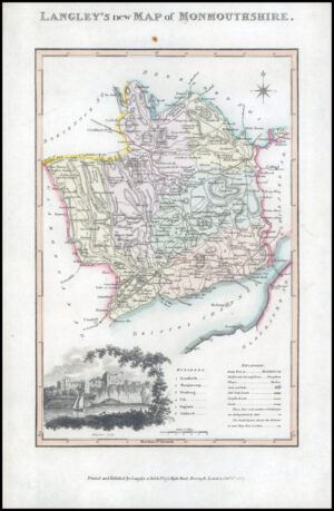 1818 Original Antique LANGLEY'S NEW MAP OF MONMOUTHSHIRE Wales (LNM41)
