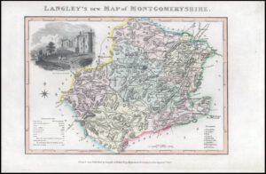 1818 Original Antique LANGLEY'S NEW MAP OF MONTGOMERYSHIRE WALES (LNM42)